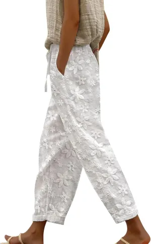 Harem Pants Women,Linen Pants Women Summer Drawstring Elastic Waist Lounge Pant Loose Lightweight Beach Trousers