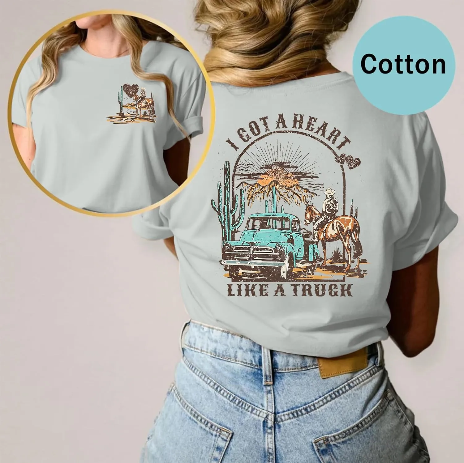 I Got A Heart Like A Truck T Shirt Women Country Music Shirts Nashville Concert Western Cowgirl Vintage Graphic Tee