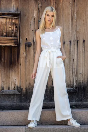 Ibiza linen long wide-leg trousers with detachable belt